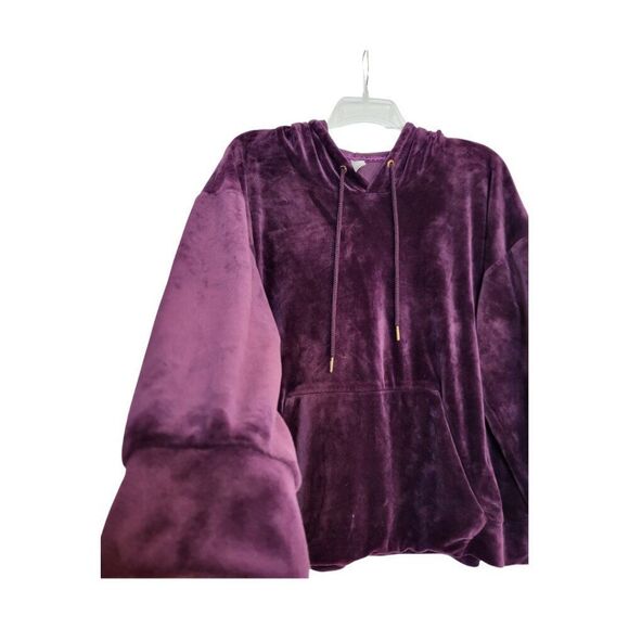 LADIES XX-LARGE DEEP PURPLE VELVETY HOODED TOP   RJ0503V - Picture 3 of 5